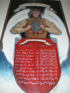 Painting commemorating the 1st or the 1st's Fallen Heroes made by one of Christophers fellow Marines. Painting commemorating the 1st or the 1st's Fallen Heroes made by one of Christopher's fellow Marines.